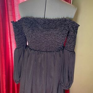 Black, polka dot, off the shoulder short dress